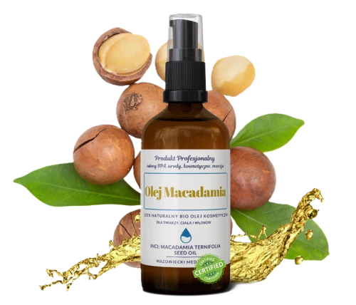 Olej MAKADAMIA, MACADAMIA - produkt profesjonalny 100% naturalny dla skóry, twarzy i włosów