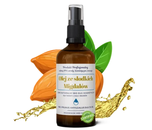 Olej ze SŁODKICH MIGDAŁÓW - produkt profesjonalny 100% naturalny dla skóry, twarzy i włosów